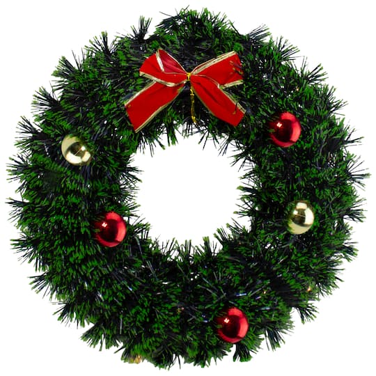 17&#x22; Green Tinsel Artificial Christmas Wreath with Bow
